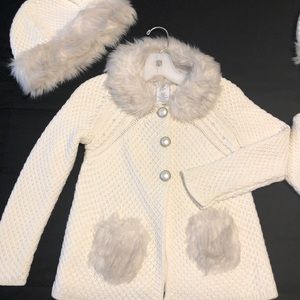 Girls Ivory Sweater Hat Set
